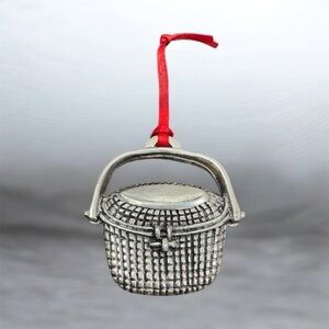 Vintage Woodbury Pewter Nantucket Lightship Basket Christmas Ornament